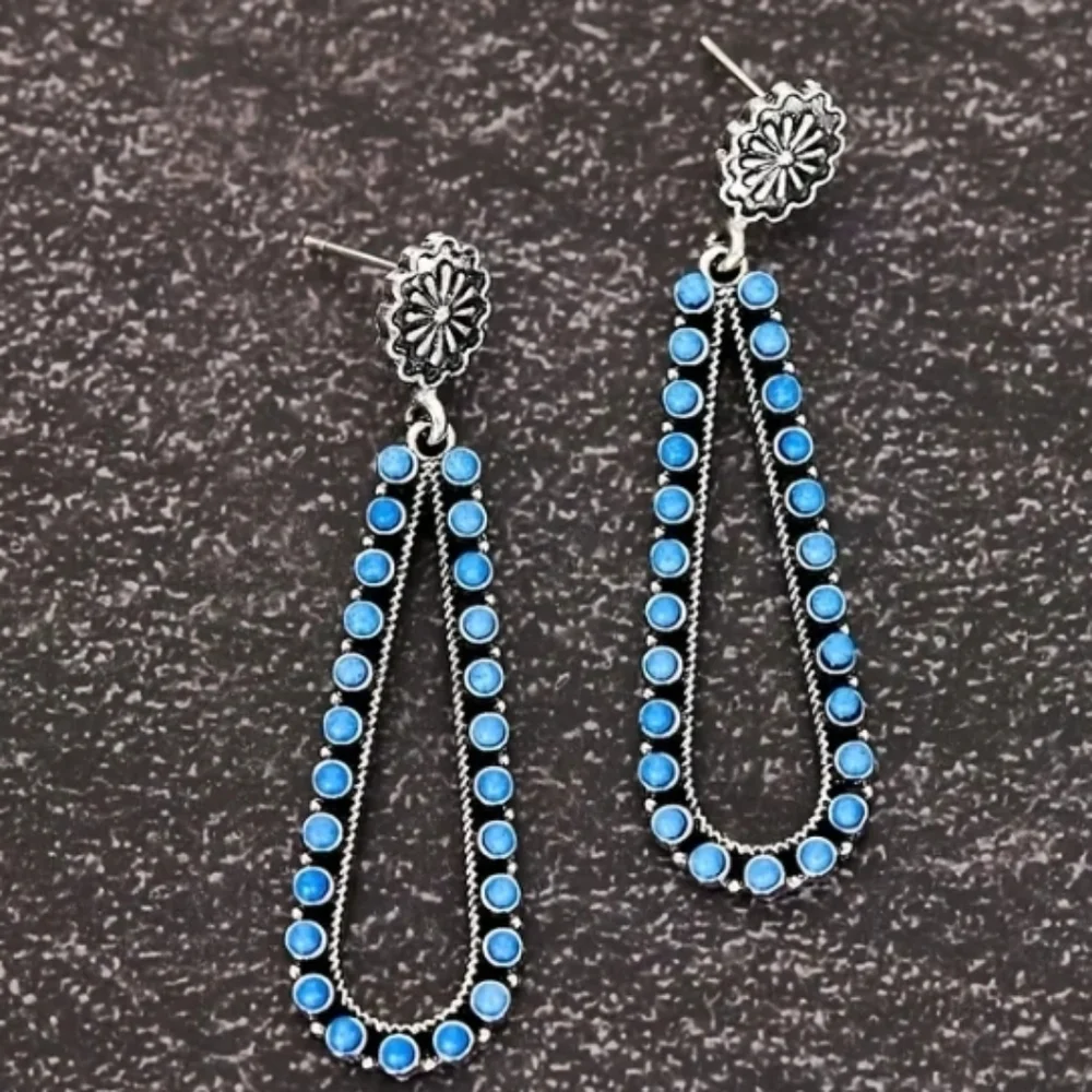 Blue Silver Tone Dangle Earrings